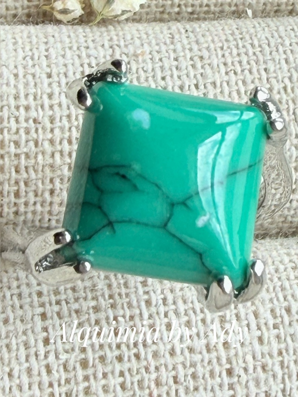 Silver Ring with Turquoise Green Oval Stone
